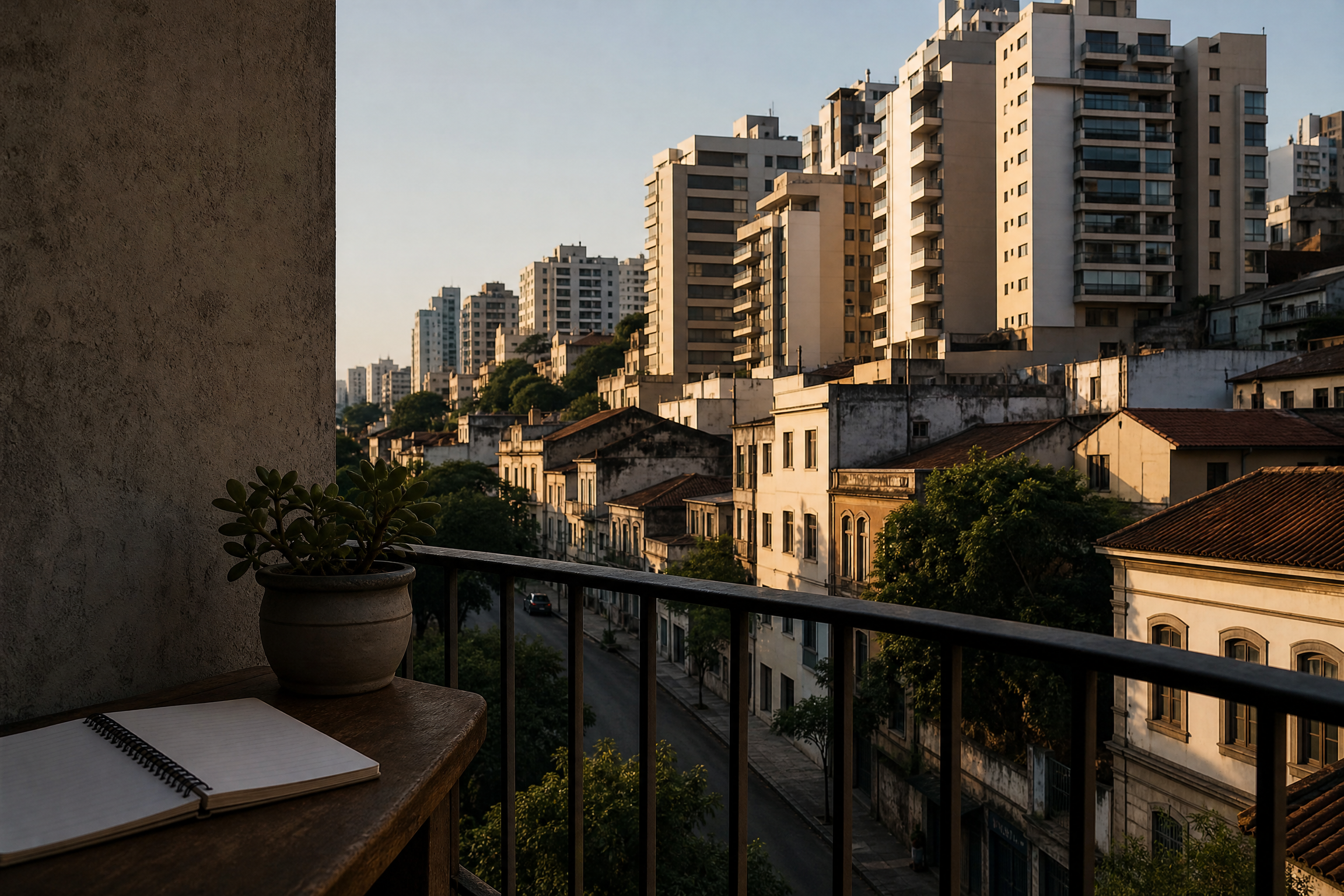 Edifícios residenciais e casas em uma rua urbana brasileira
